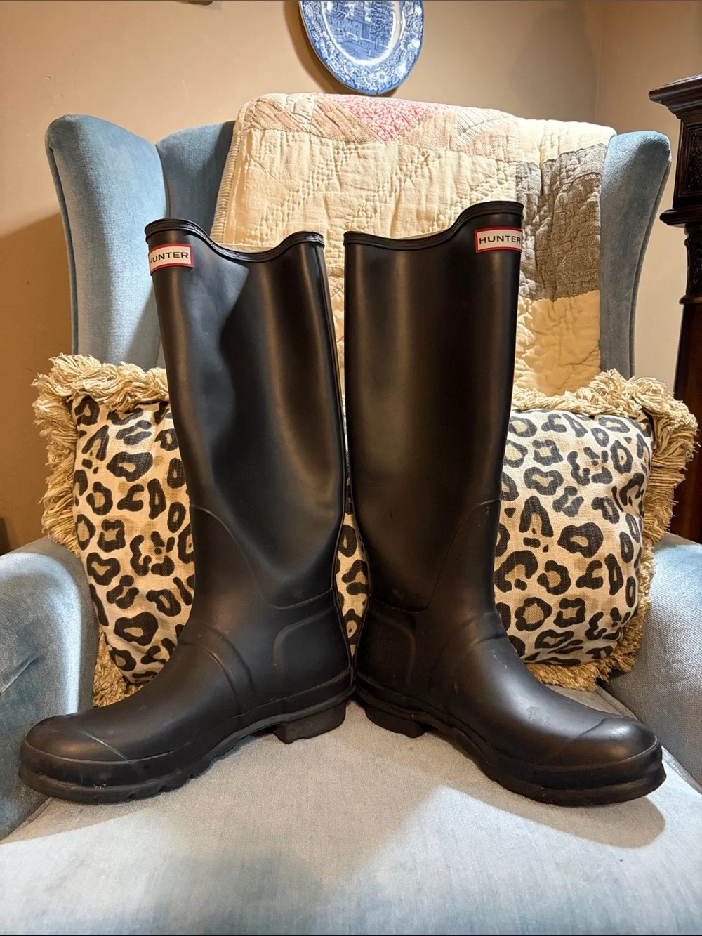 Hunter Matte Black Tall Waterproof Rain Boots with Side Buckle
